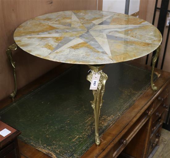 A brass and onyx with starburst top occasional table